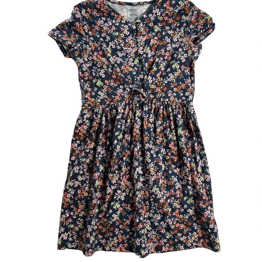 Carter's Girls Dress Bundle Size 10 Navy Polka Dot Floral Cotton Short Sleeve